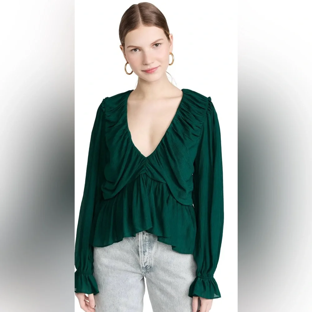 Free People | Daia Ruched Peplum Top in Garden Gem Green Size Small (4-6) - Picture 2 of 11